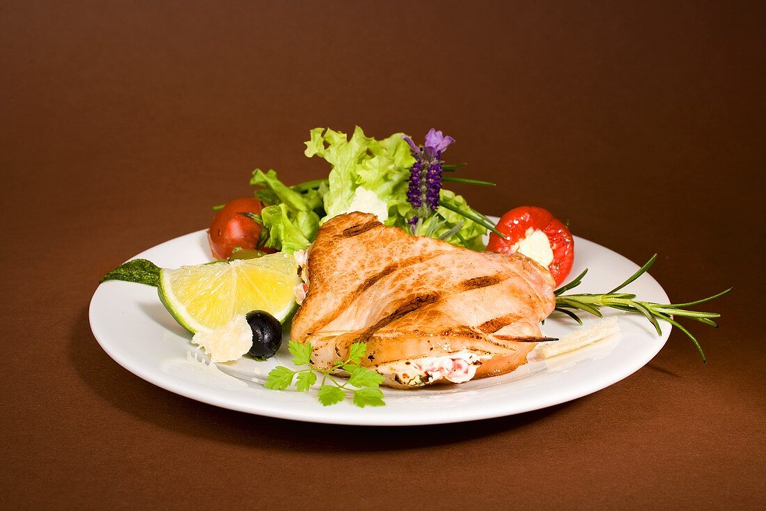 Grilled meat with salad