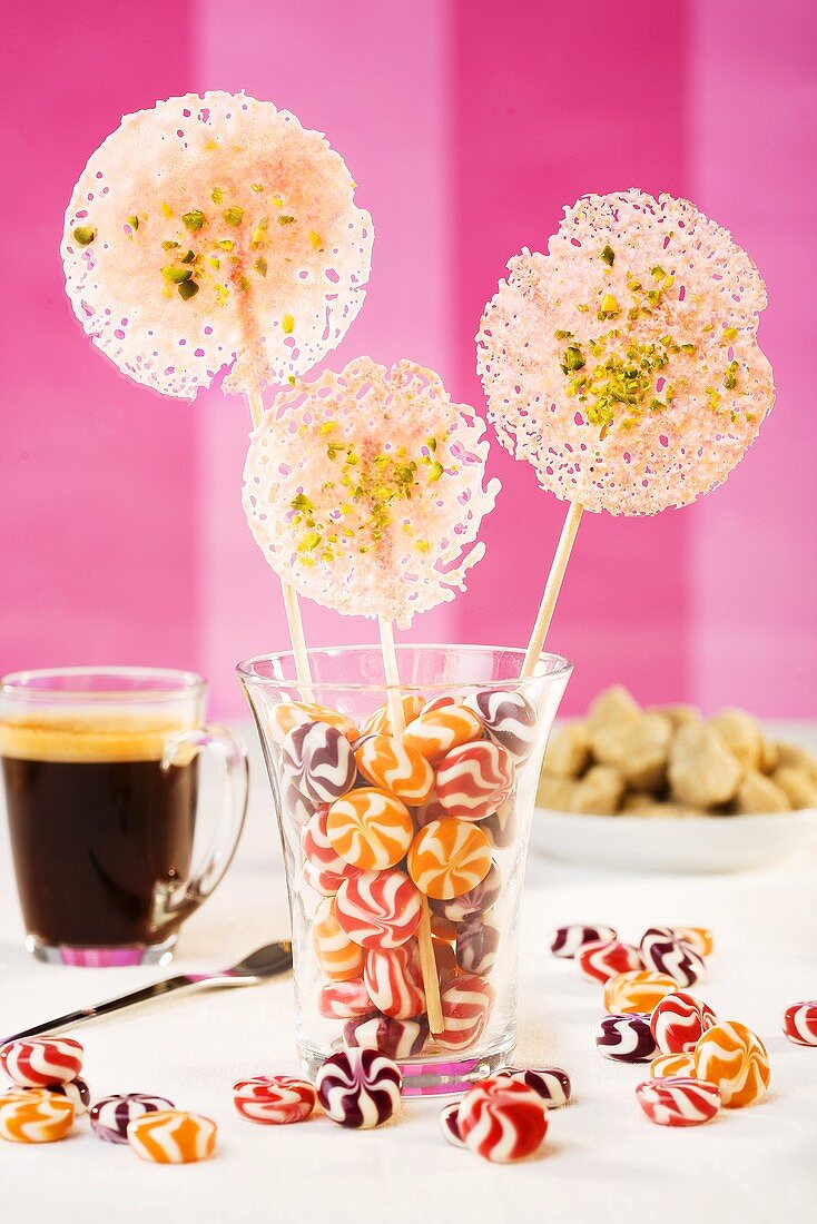 A glass of lollies and peppermint bonbons