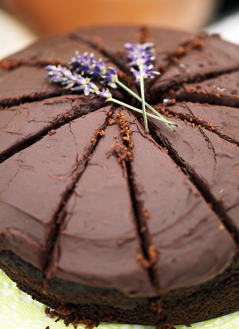 Sliced chocolate cake