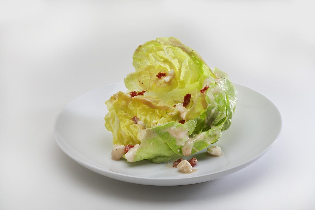 Butter Lettuce Salad with Blue Cheese Dressing; White Background