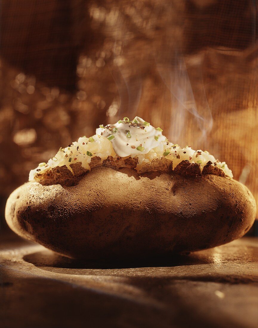 Steaming baked potato