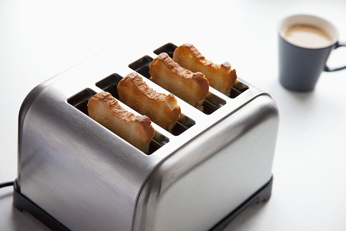 Slices of toast in a toaster