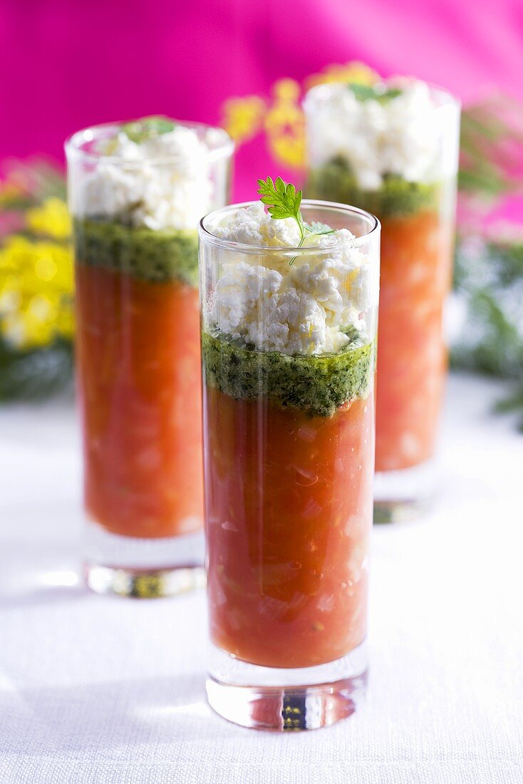 Tomatensuppe mit Basilikum und Ziegenkäse