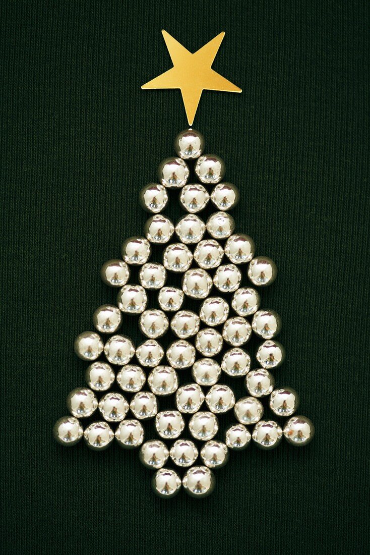 A sliver Christmas tree made of sugar balls