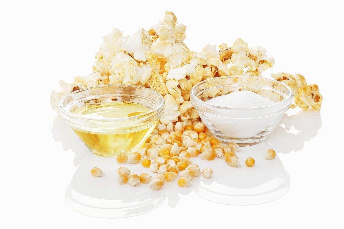 Popcorn, corn seeds and ingredients