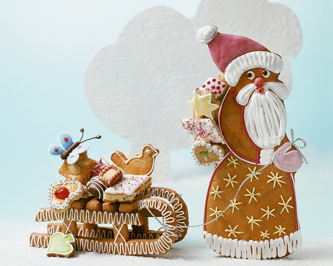 Honigkuchen-Weihnachtsmann mit Schlitten