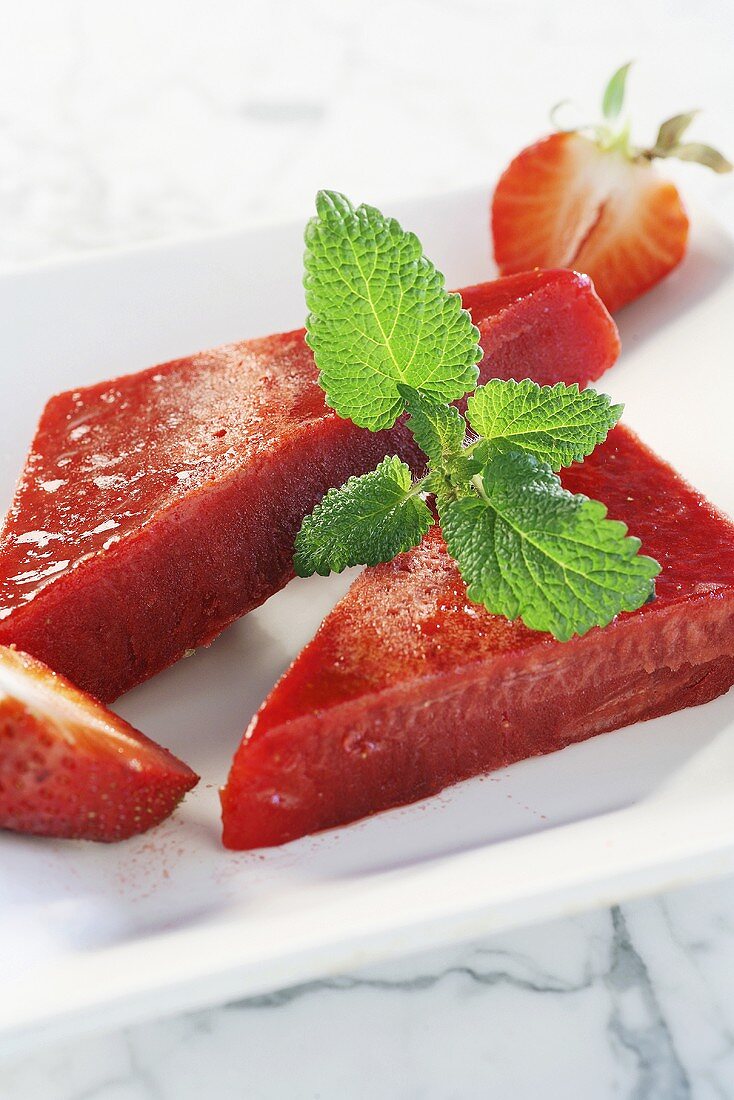 Strawberry sorbet with mint