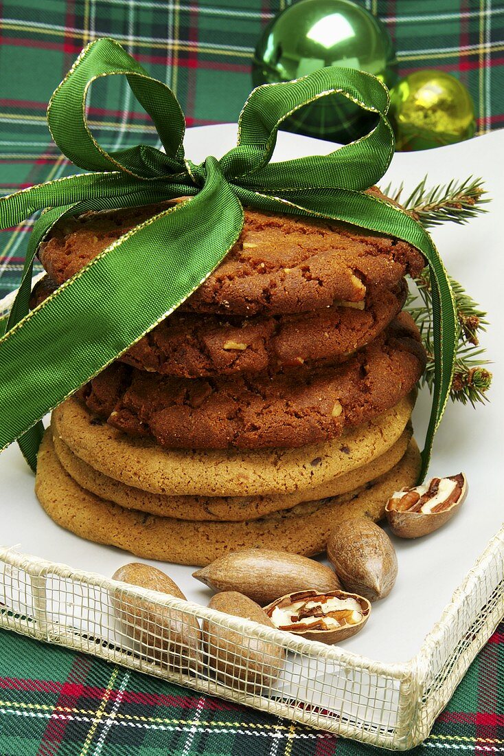 Pile of cookies with a bow around them