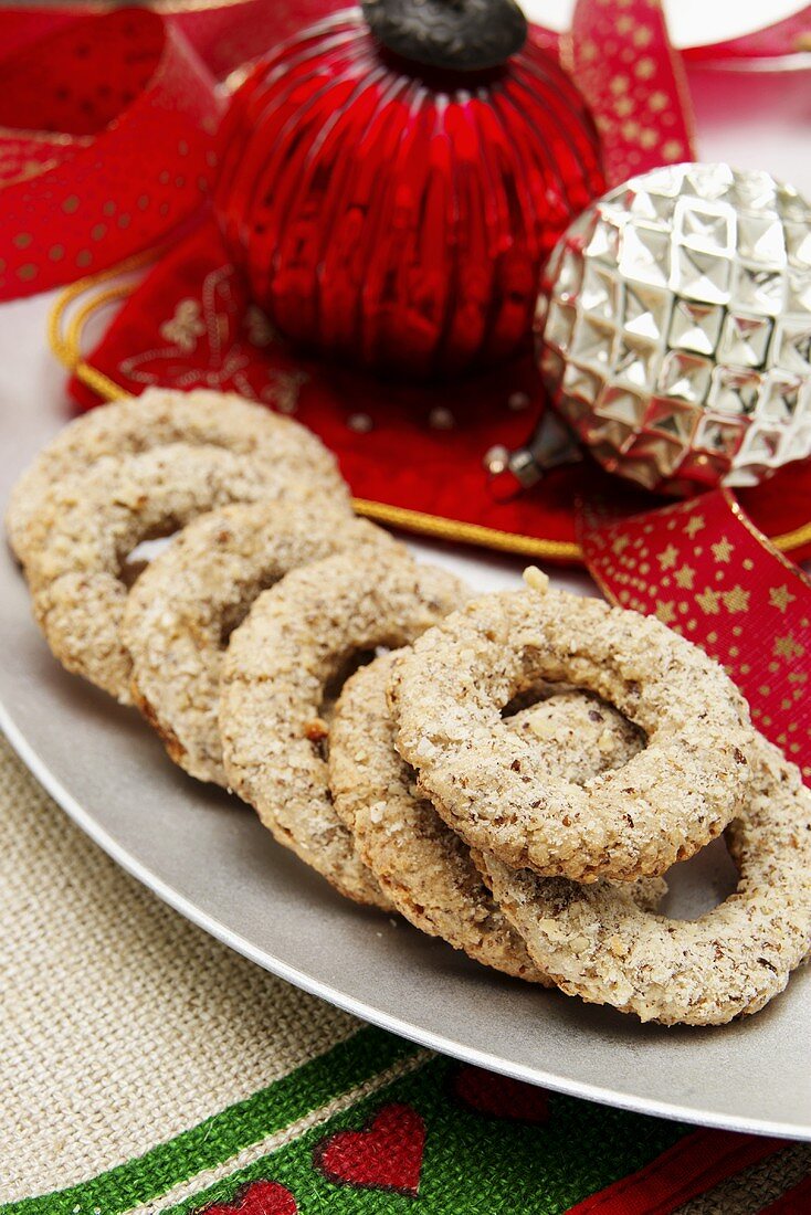 Ring-shaped nut biscuits for Christmas