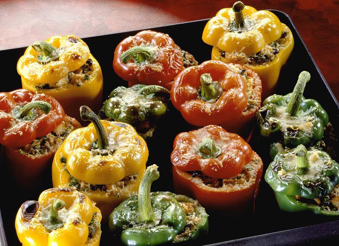 Stuffed peppers on baking tray