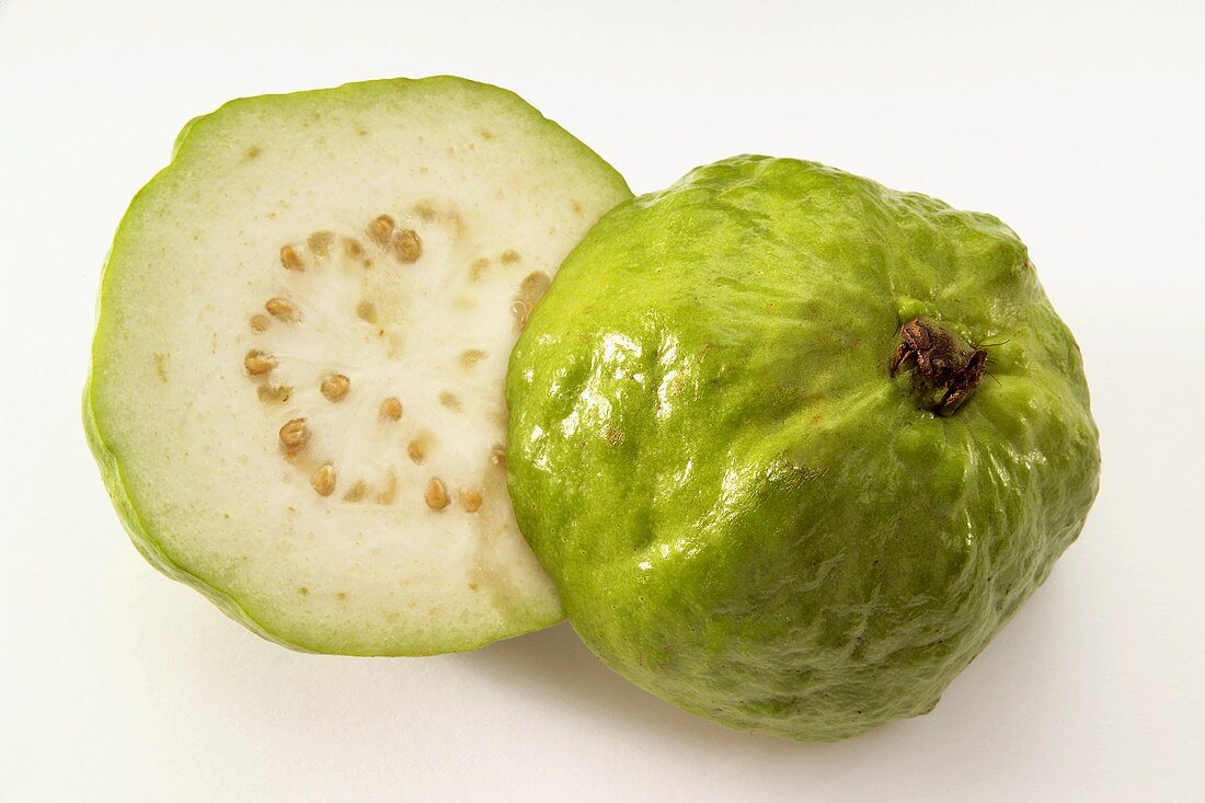 Halved guavas