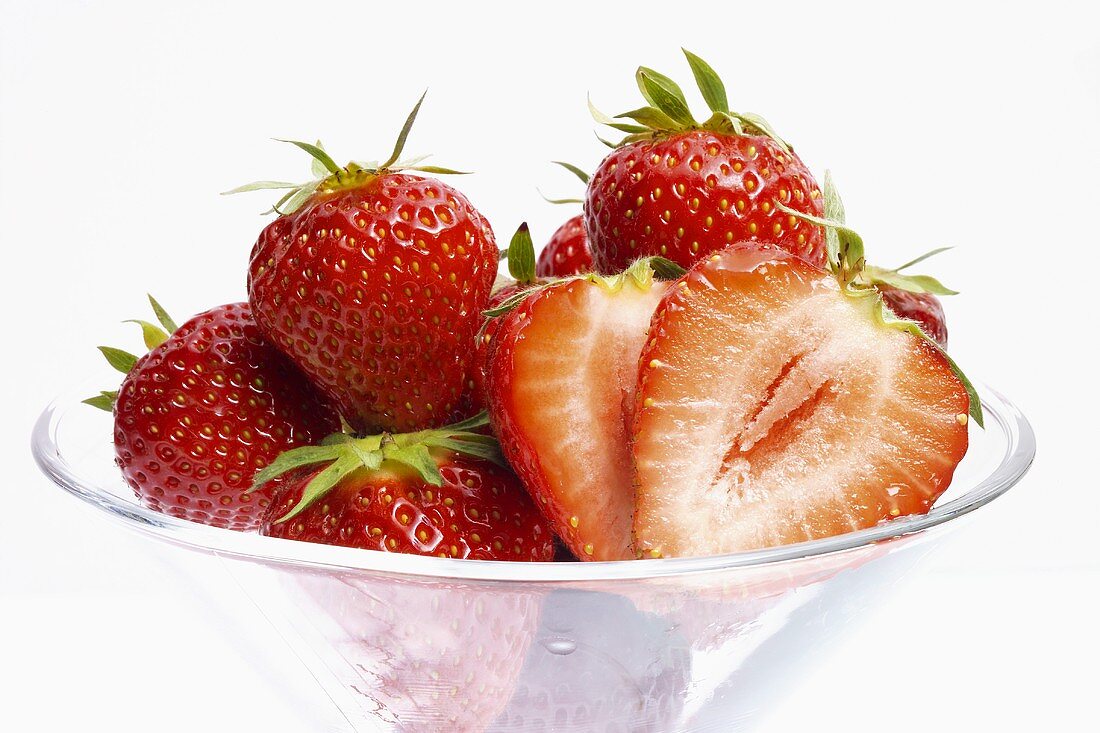 Strawberries in a glass bowl