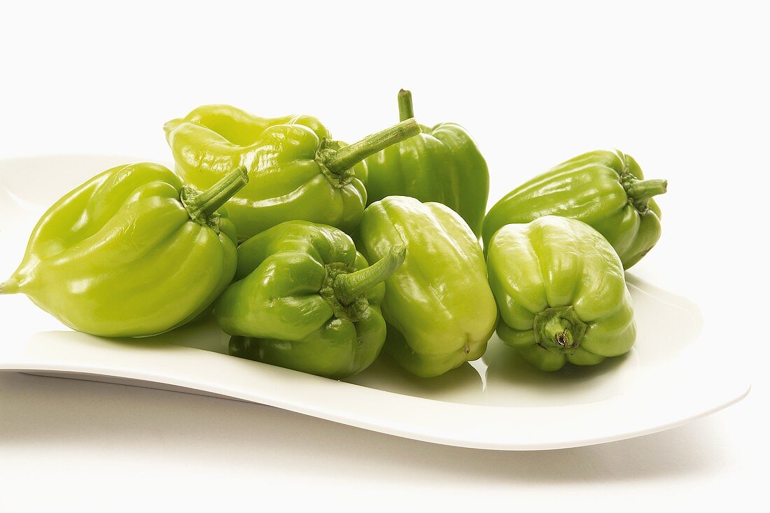 Green peppers on a platter