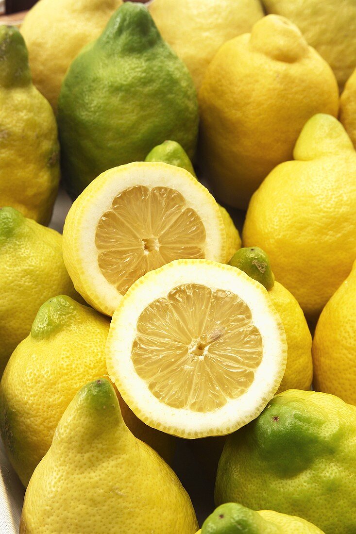 Organic lemons, one halved