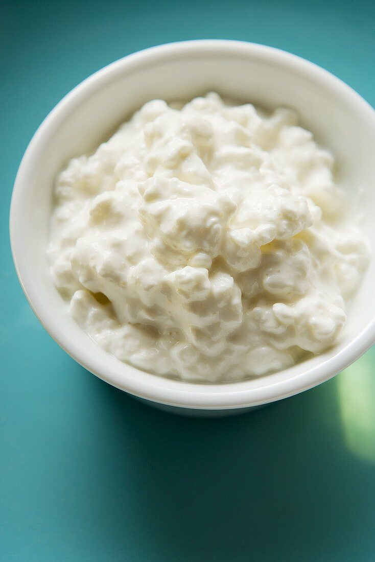 Cottage cheese in a small bowl (from above)