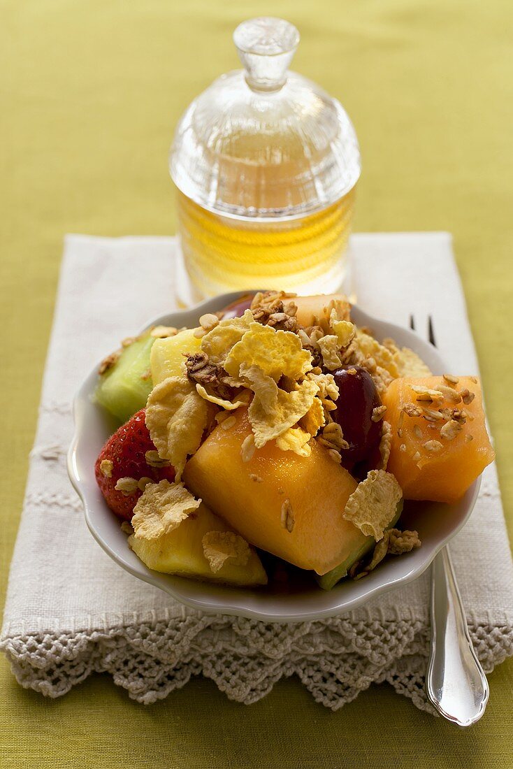 Muesli with mixed fruit, cereal and honey