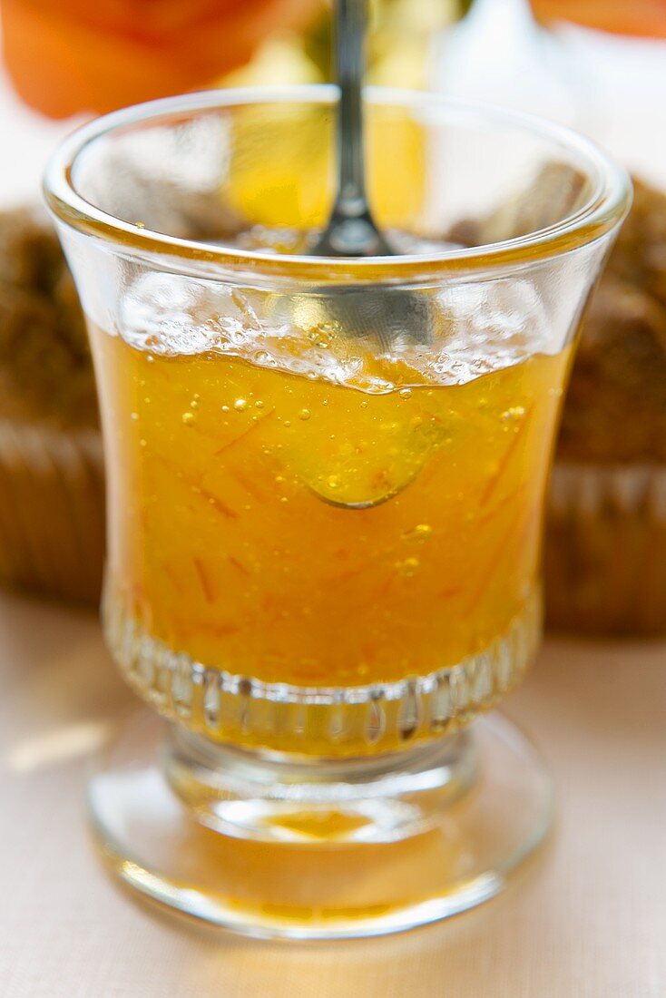 Orange jelly in a glass