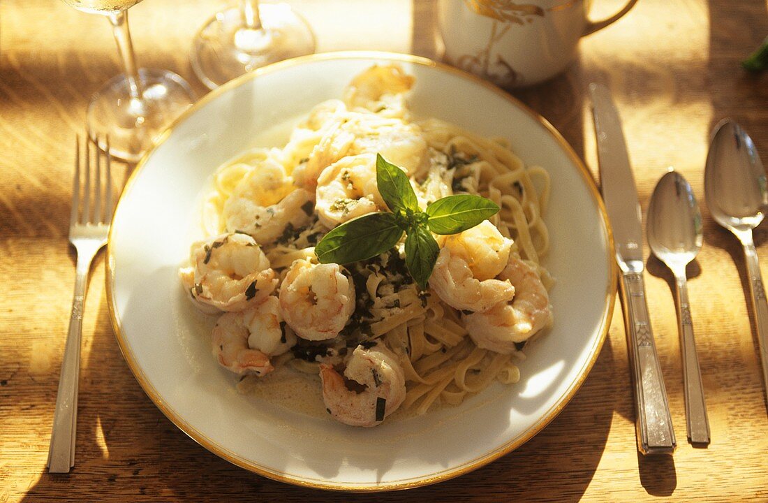 Shrimp and Pasta Dish at Place Setting