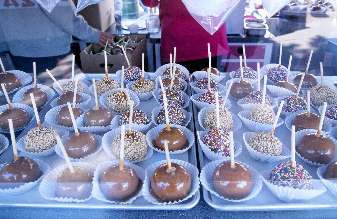 Variety of Candy Apples at a Fair