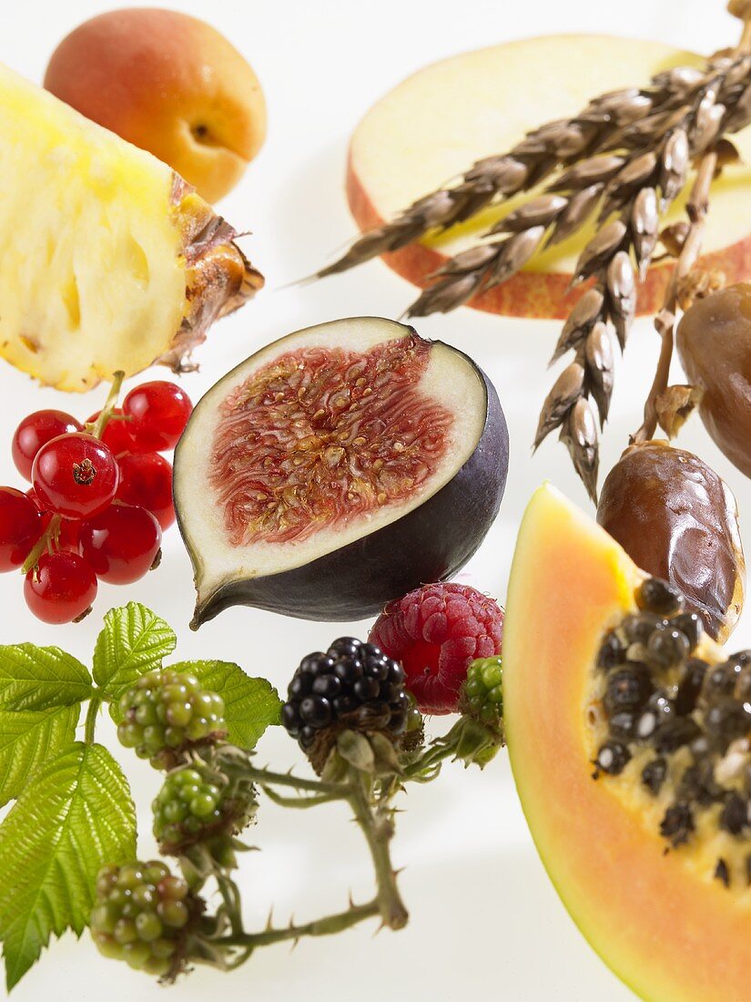 Assorted fruit on white background