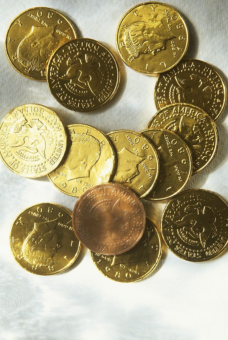 Goldene Schokoladenmünzen