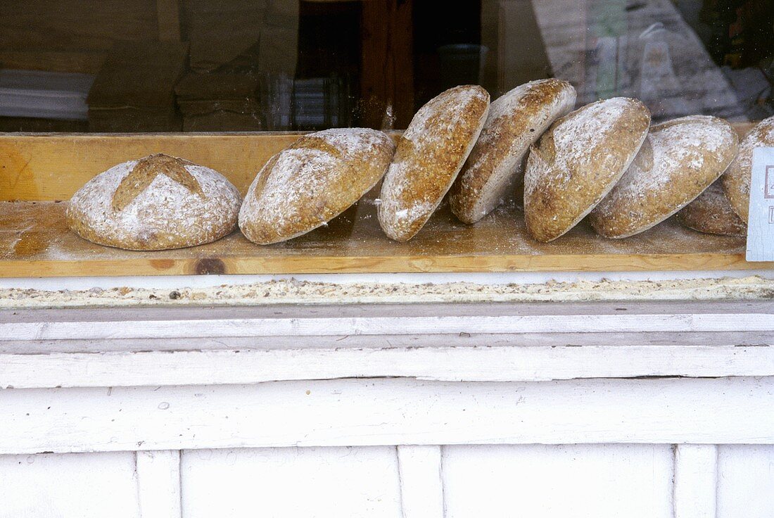 Loaves of Bread in a Bakery Window