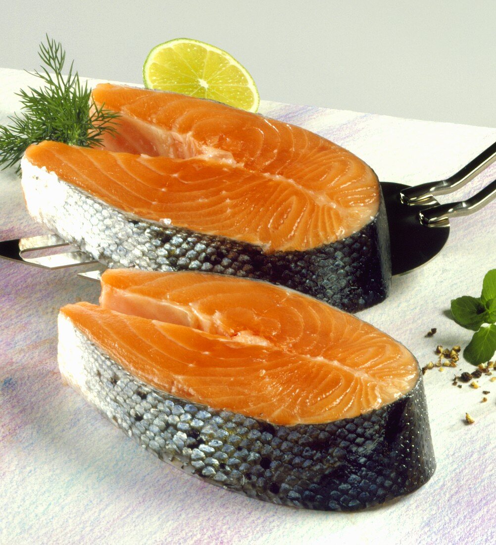 Two salmon steaks