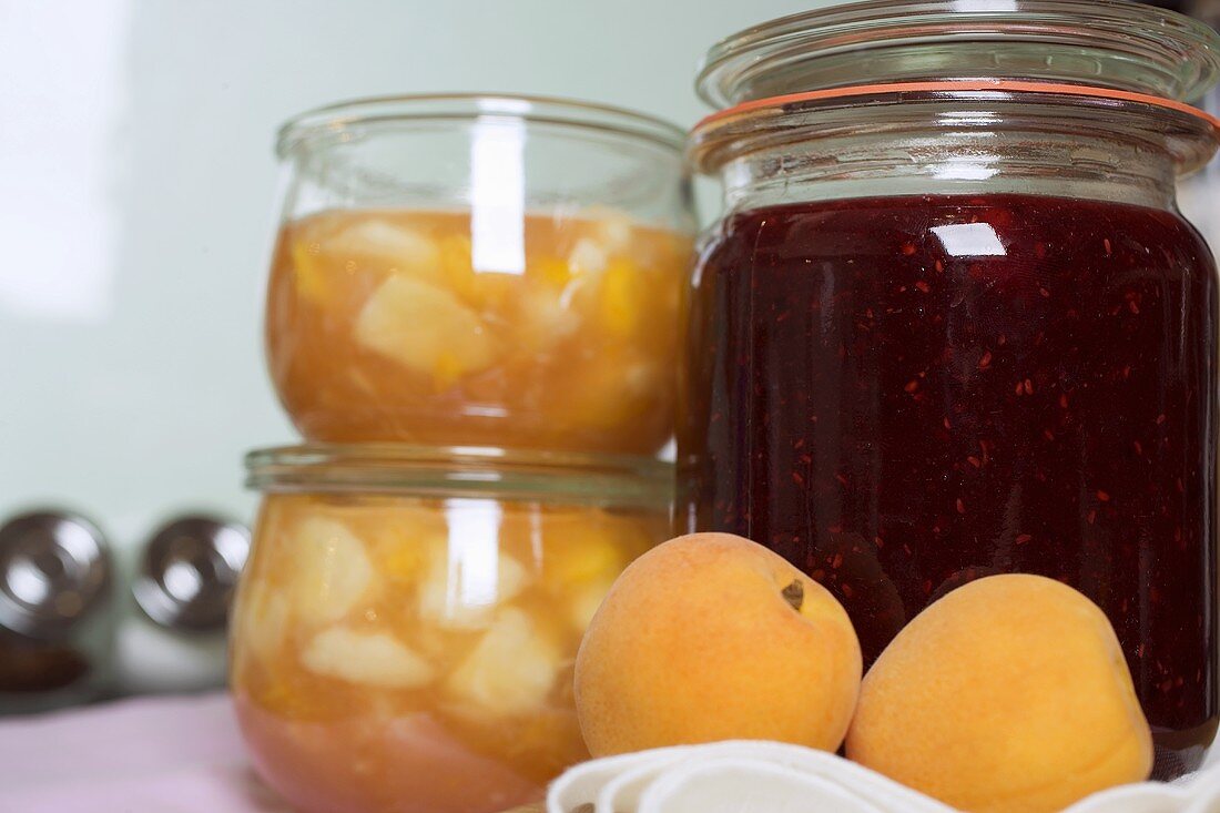 Apricot jam and berry jam