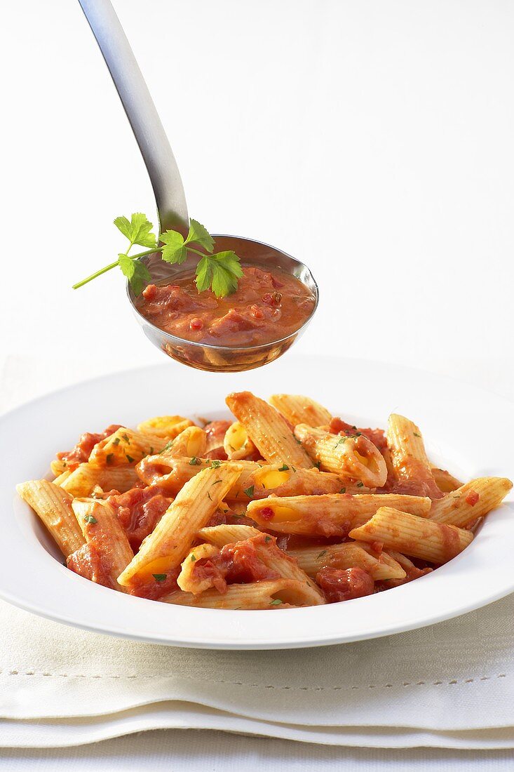 Penne all'arrabiata (Pasta with spicy sauce, Italy)