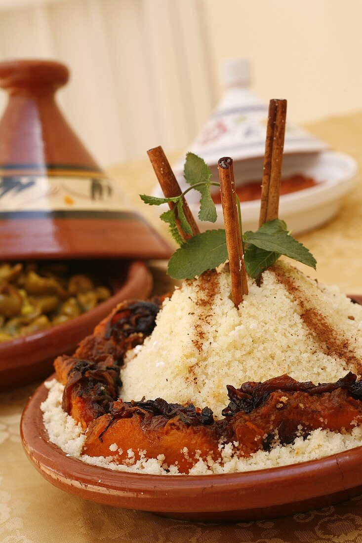 Couscous with vegetables in a tajine