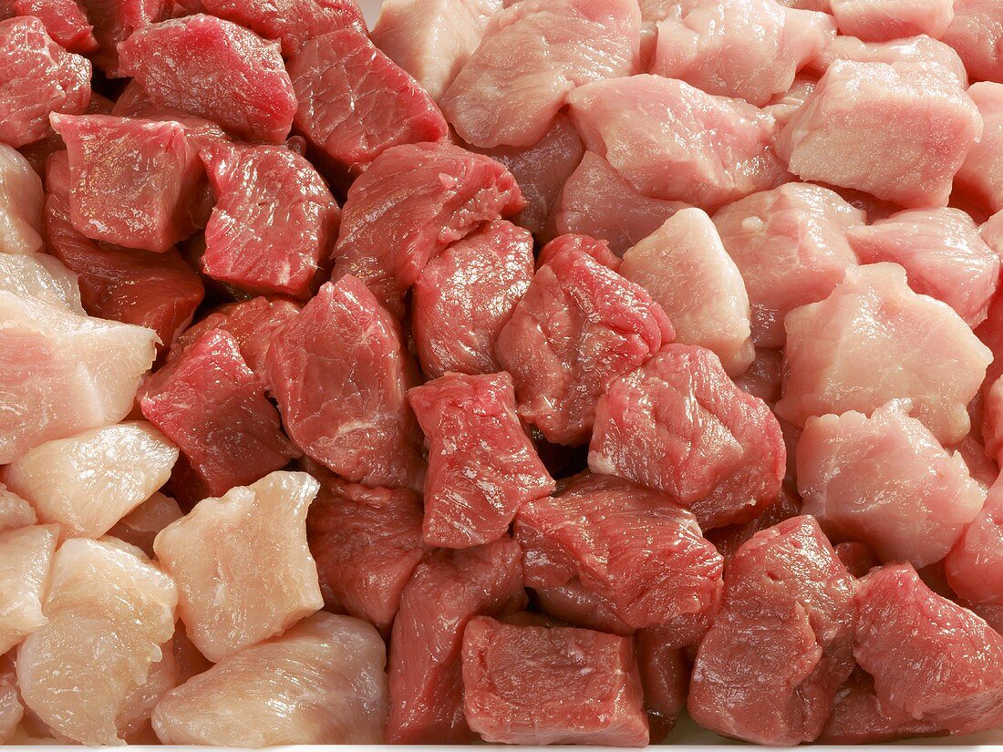 Fleischwürfel von der Pute, Rind & Schwein