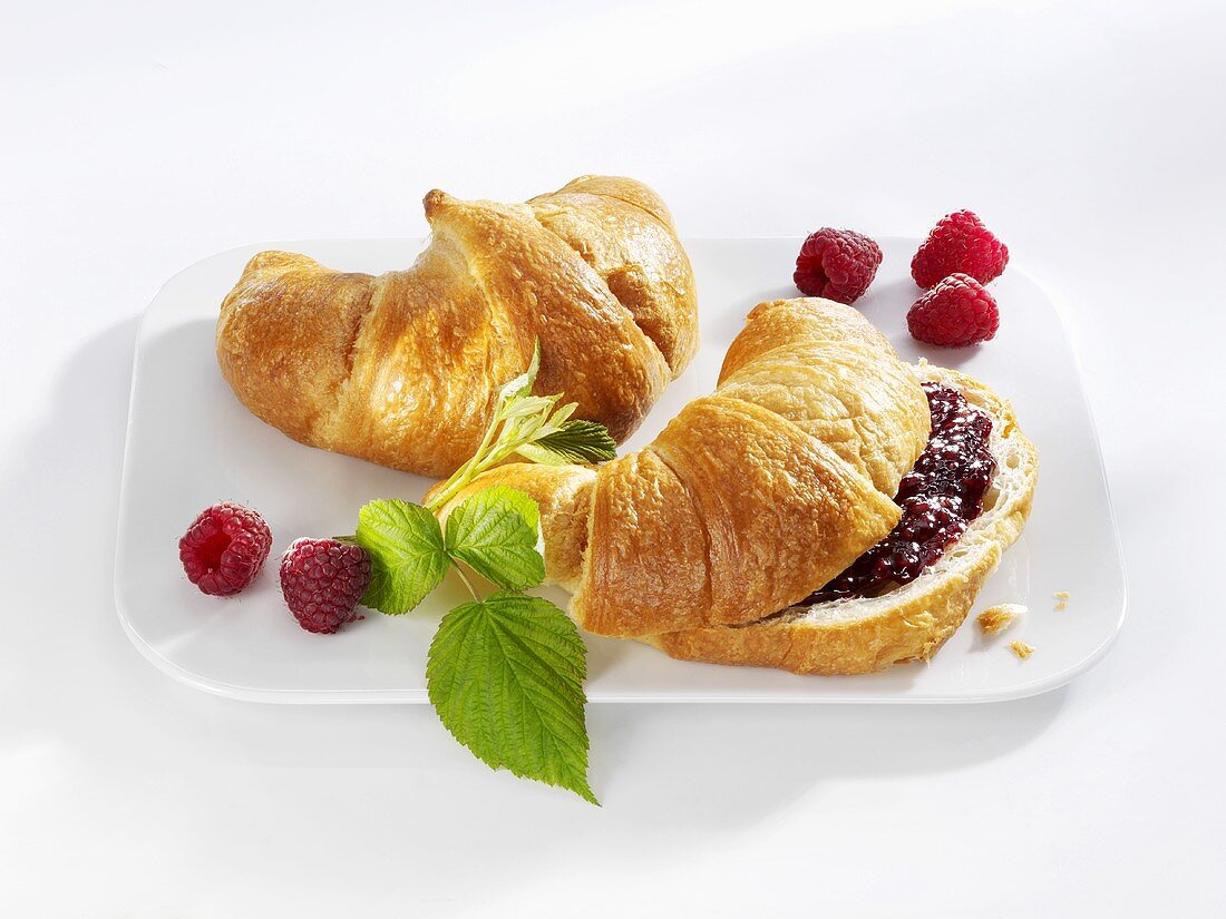 Croissants, plain and with raspberry jam