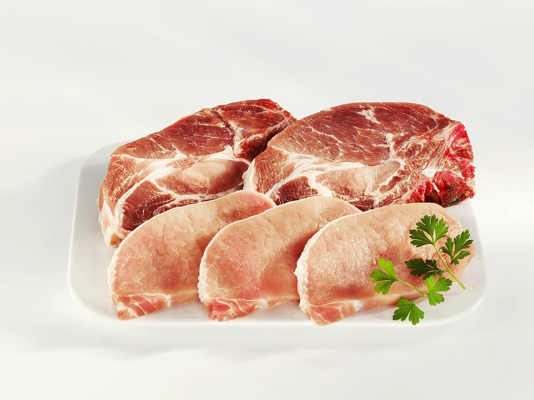 Slices of pork neck and loin