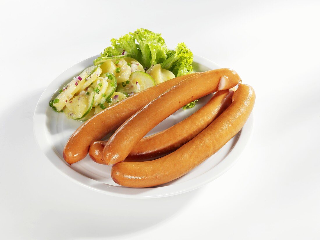 Frankfurters with potato and cucumber salad