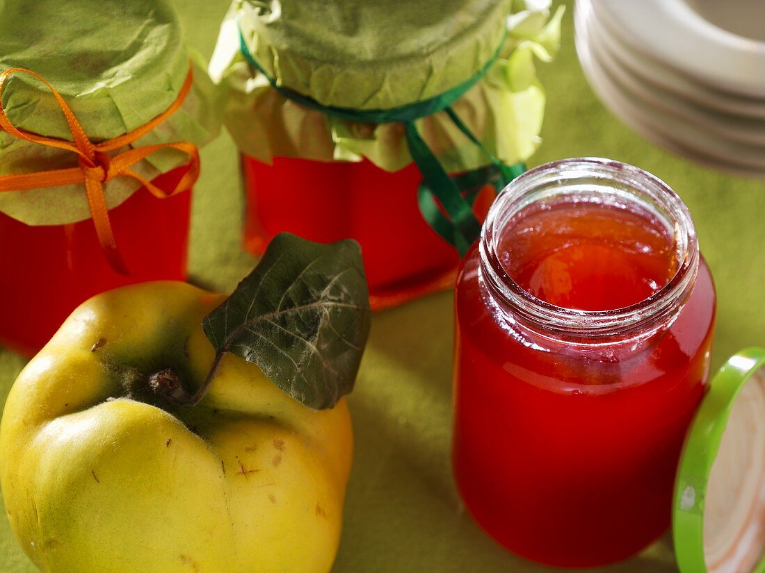 Three jars of quince jelly