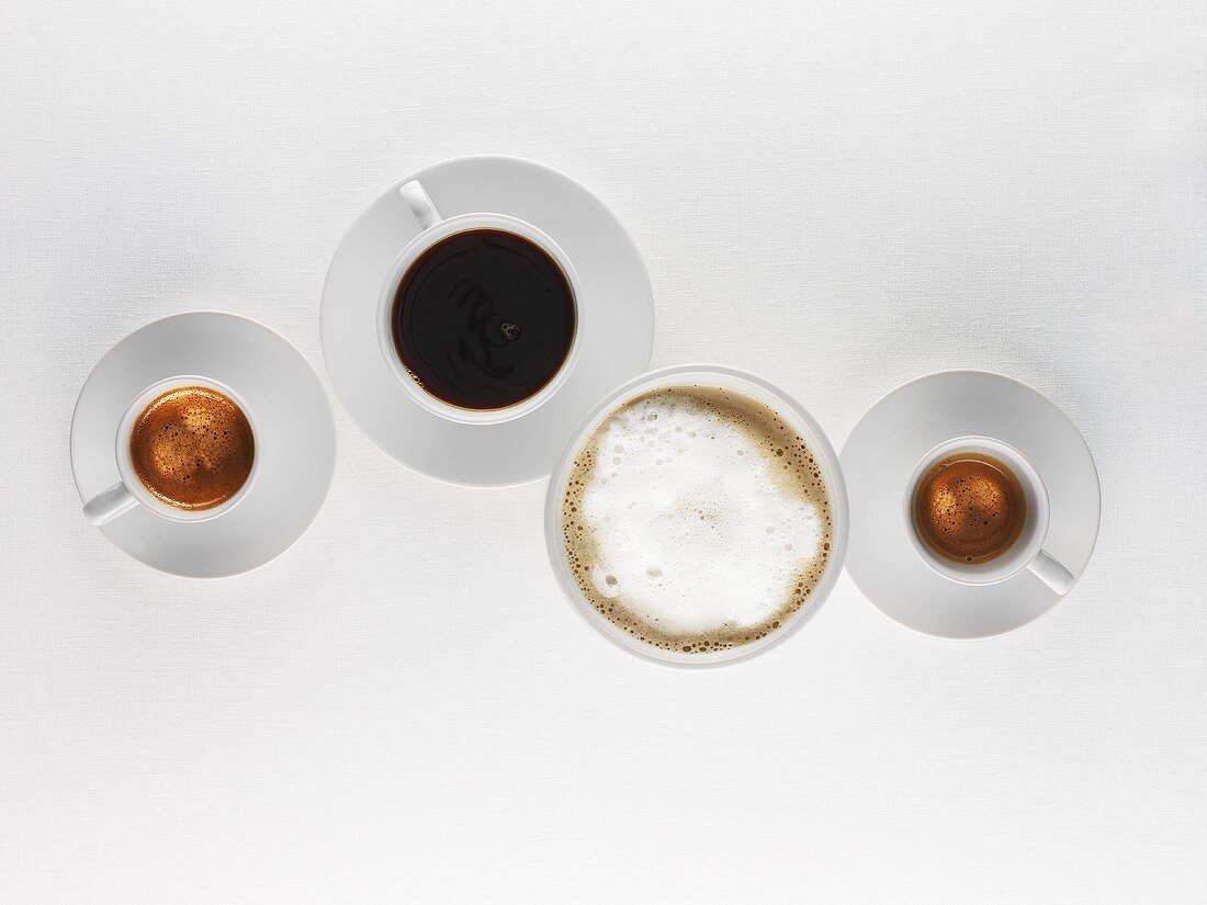 Espresso, Kaffee und Milchkaffee