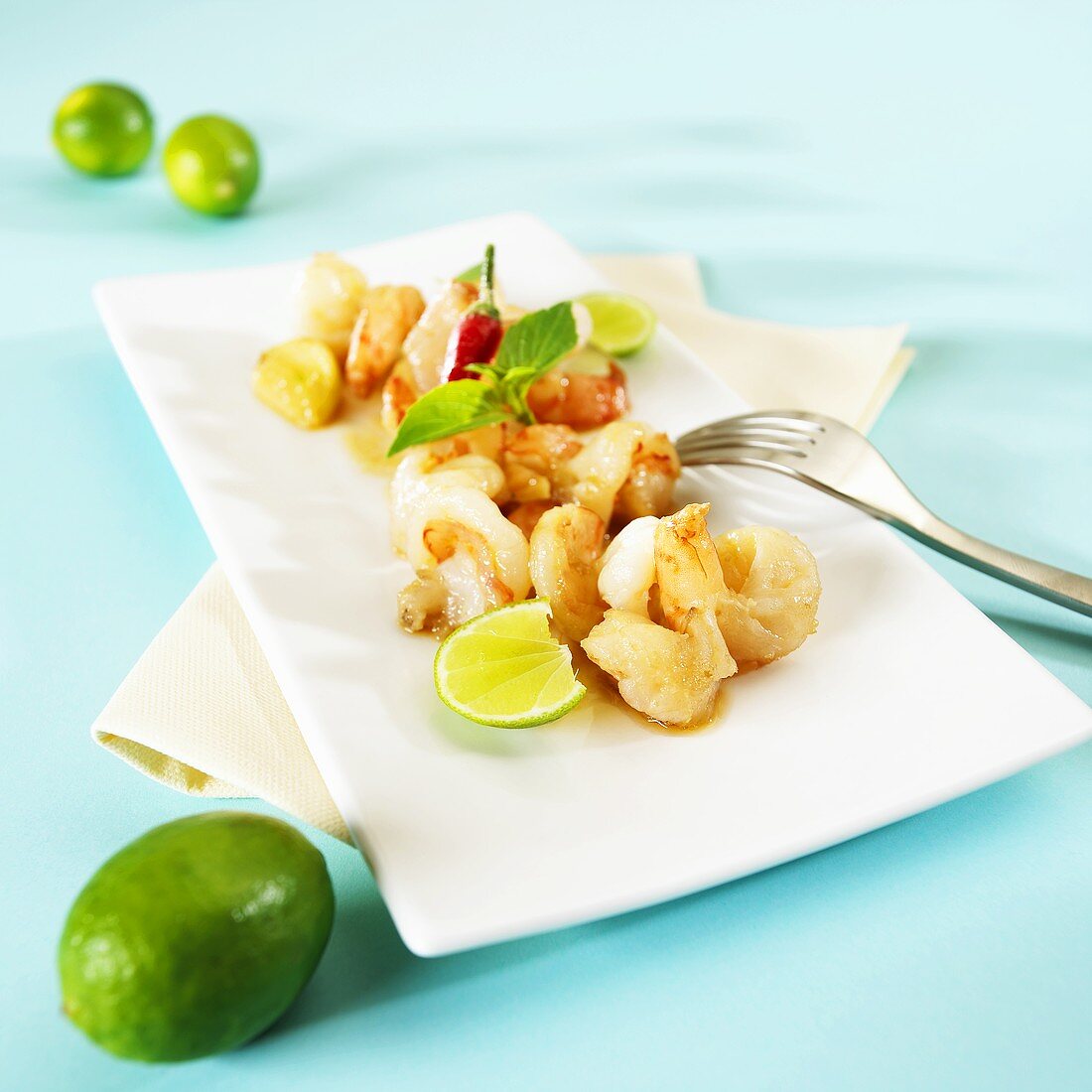 Shrimps with lime, garlic and chilli