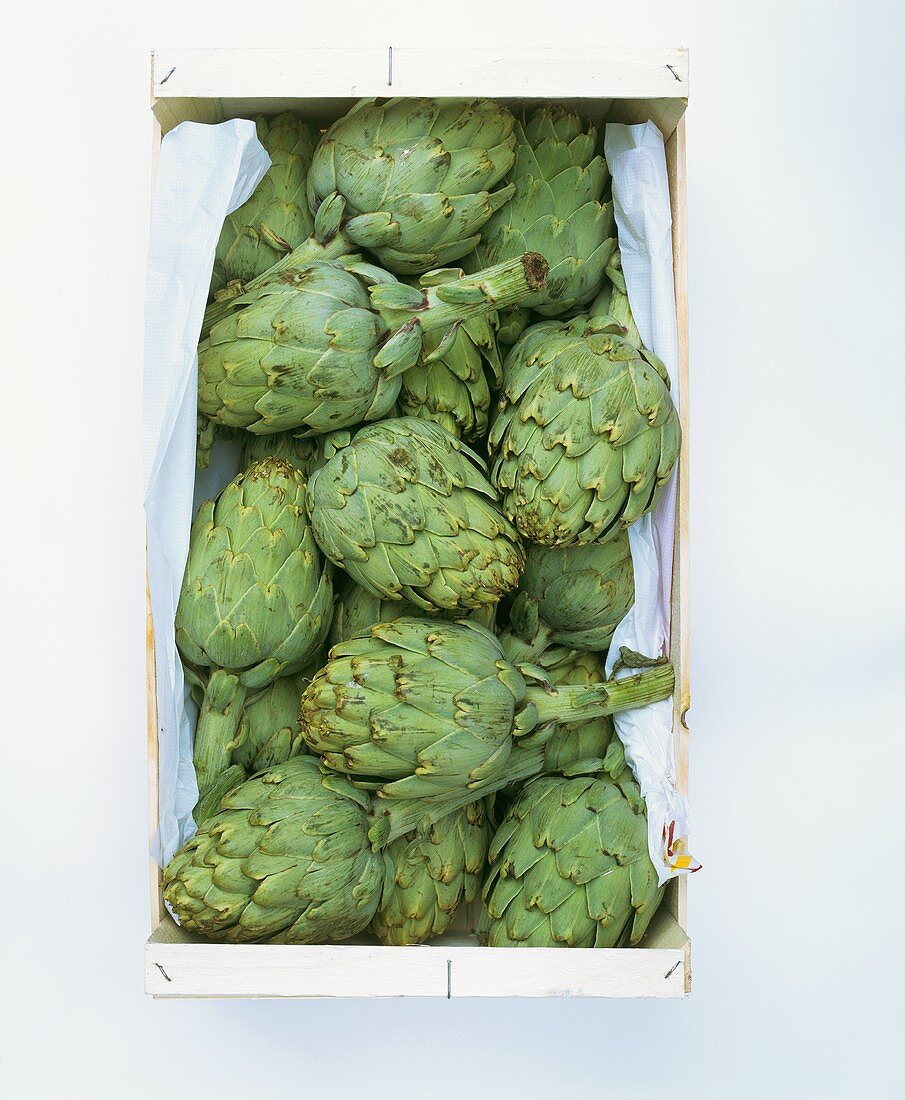 Artichokes in a crate