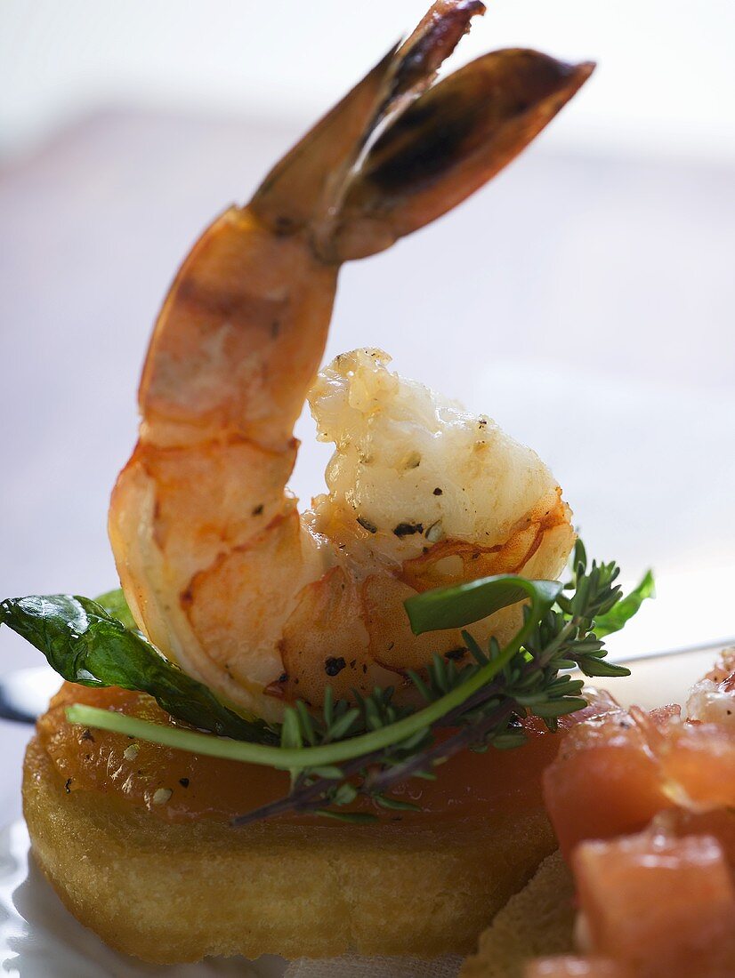 Bruschetta with shrimp and sweet & sour sauce