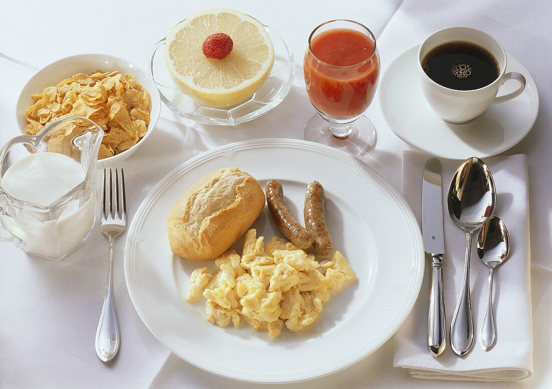 Scrambled Egg; Bratwurst; Tomato Juice & Coffee