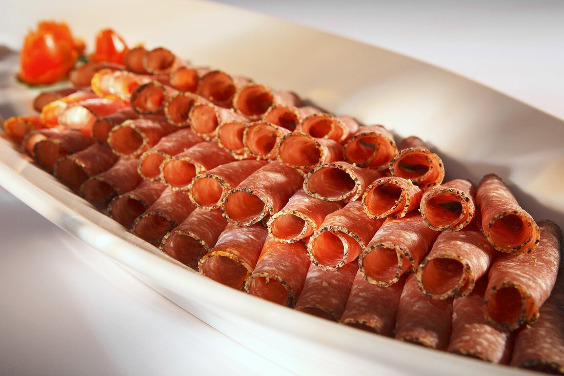 Platter of peppered salami