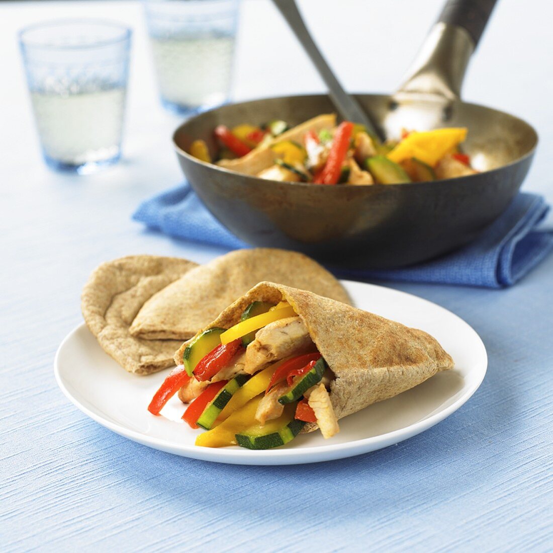 Pita bread filled with chicken and vegetables