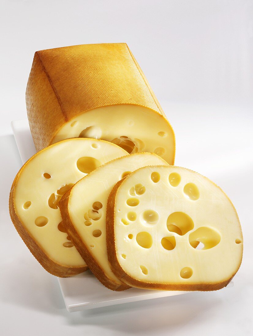 Smoked cheese, partly sliced