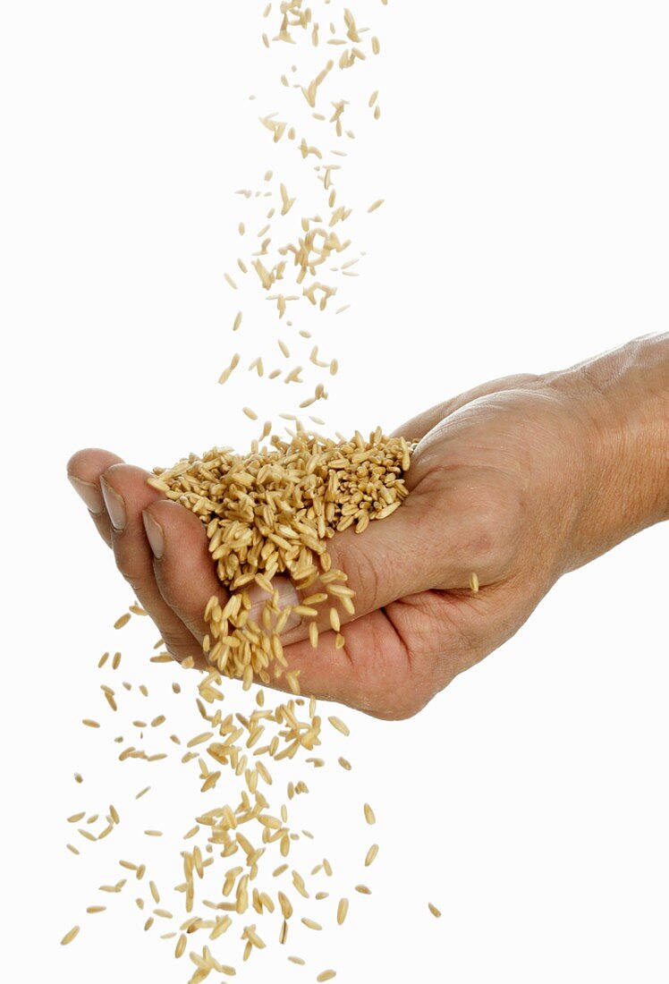 Someone pouring oats into their hand