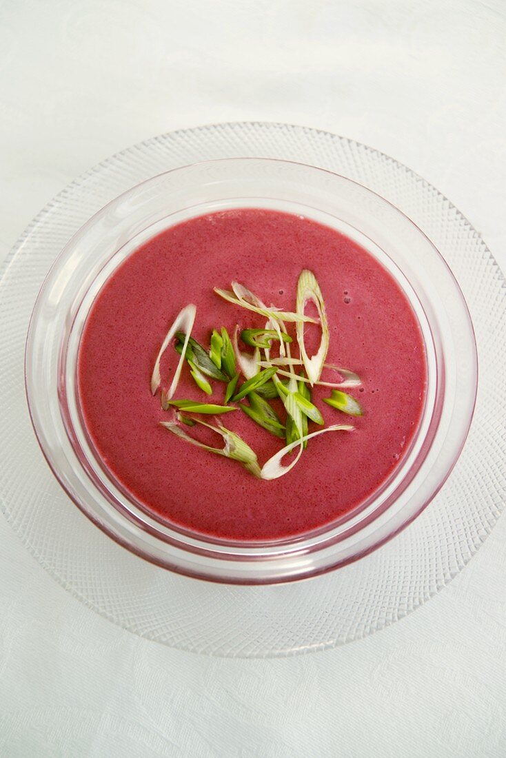 Beetroot soup with spring onions
