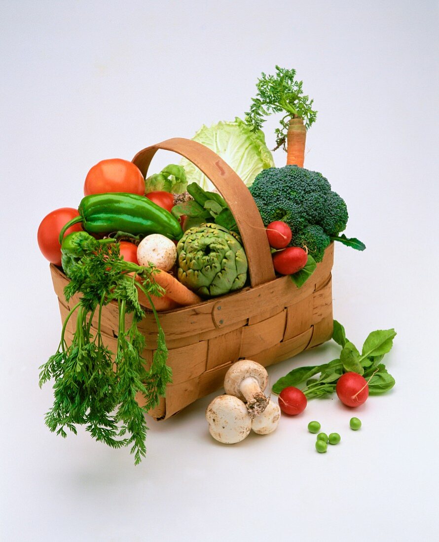 A basket with assorted types of vegetables