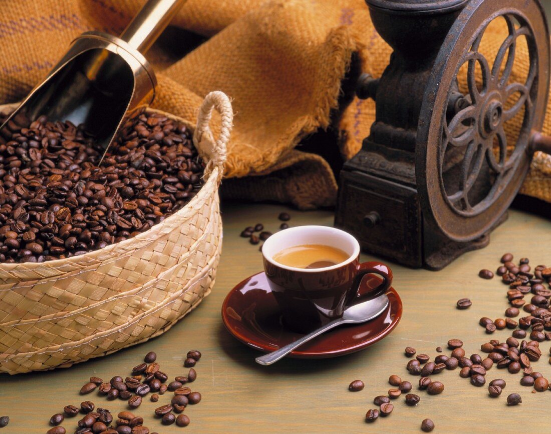 Espresso and coffee beans