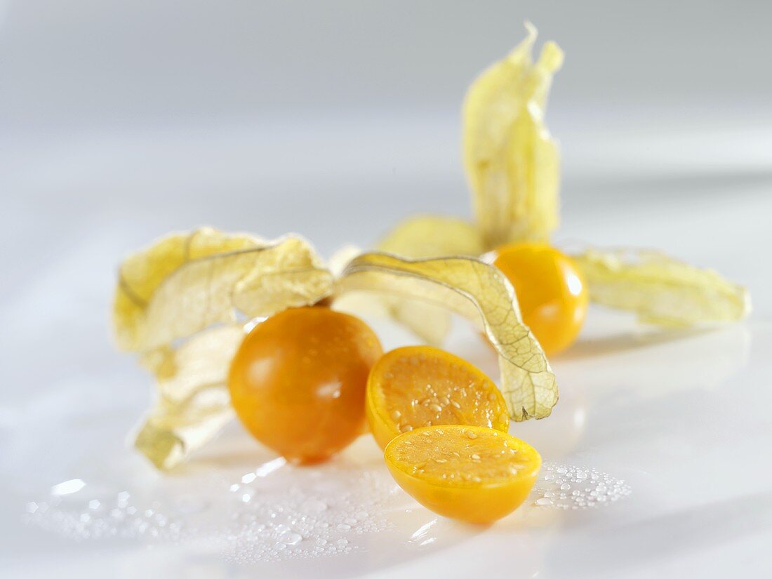 Physalis (Cape gooseberries) with drops of water
