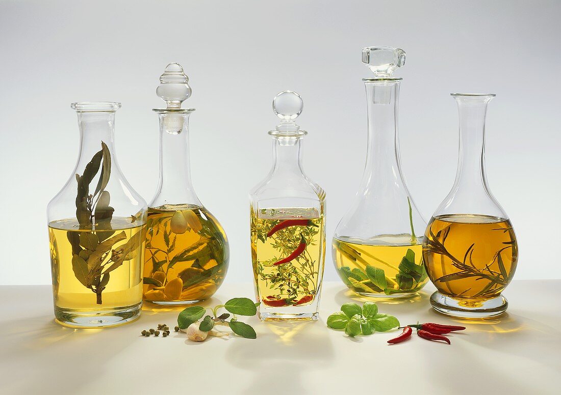 Five different flavoured vinegars