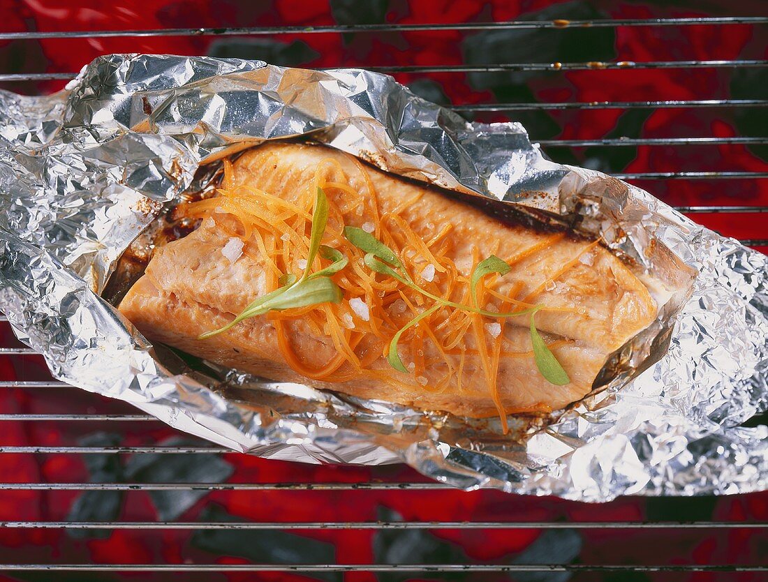 Salmon trout on a barbecue
